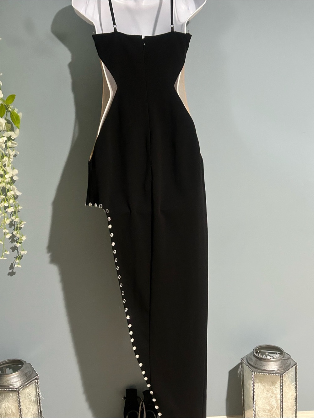 Fashion Nova Black and Nude High-Low Embellished Evening Dress - Picture 5 of 10